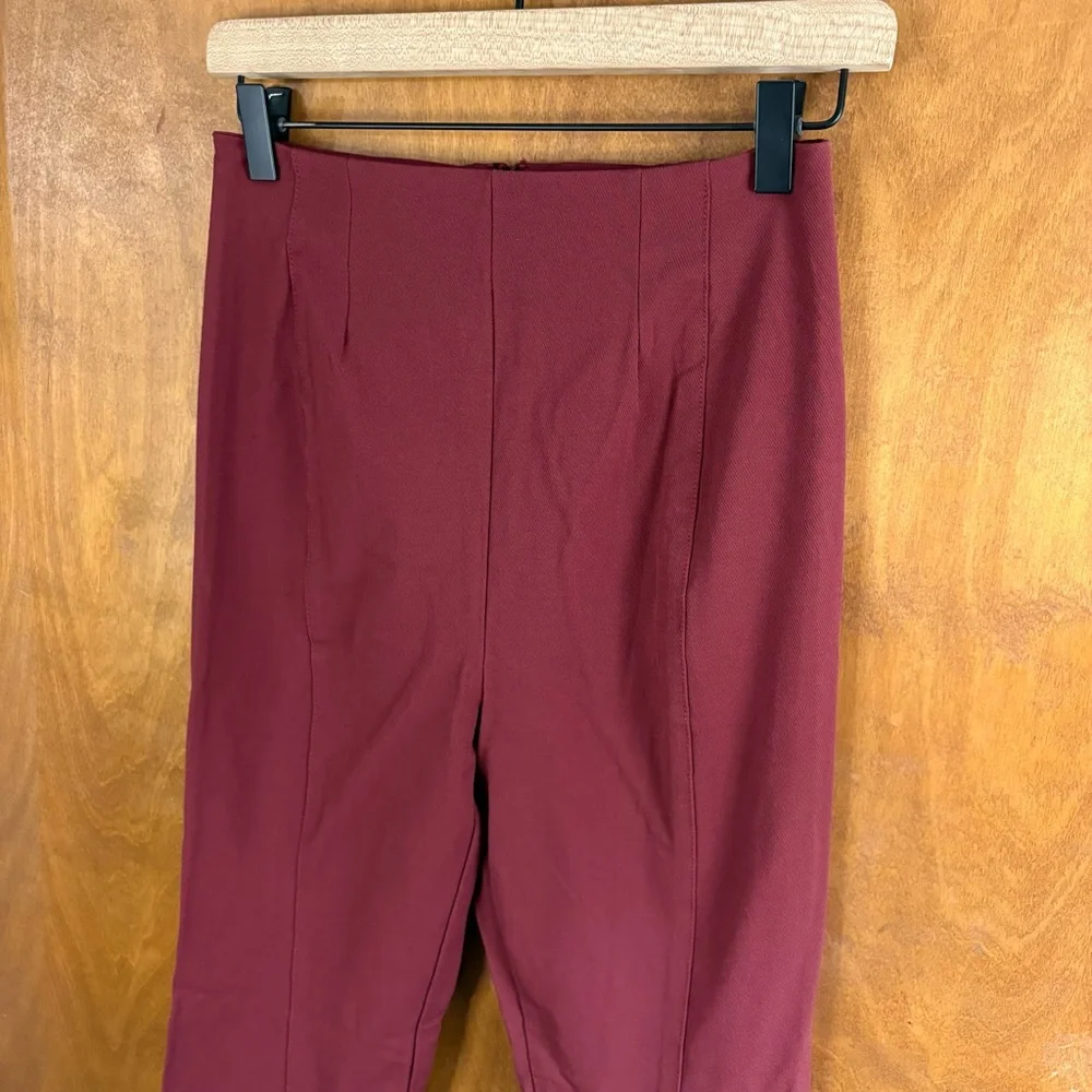 Free People Real Deal High Rise Slit Flare Pants Burgundy 70s Hippie Disco Boho
